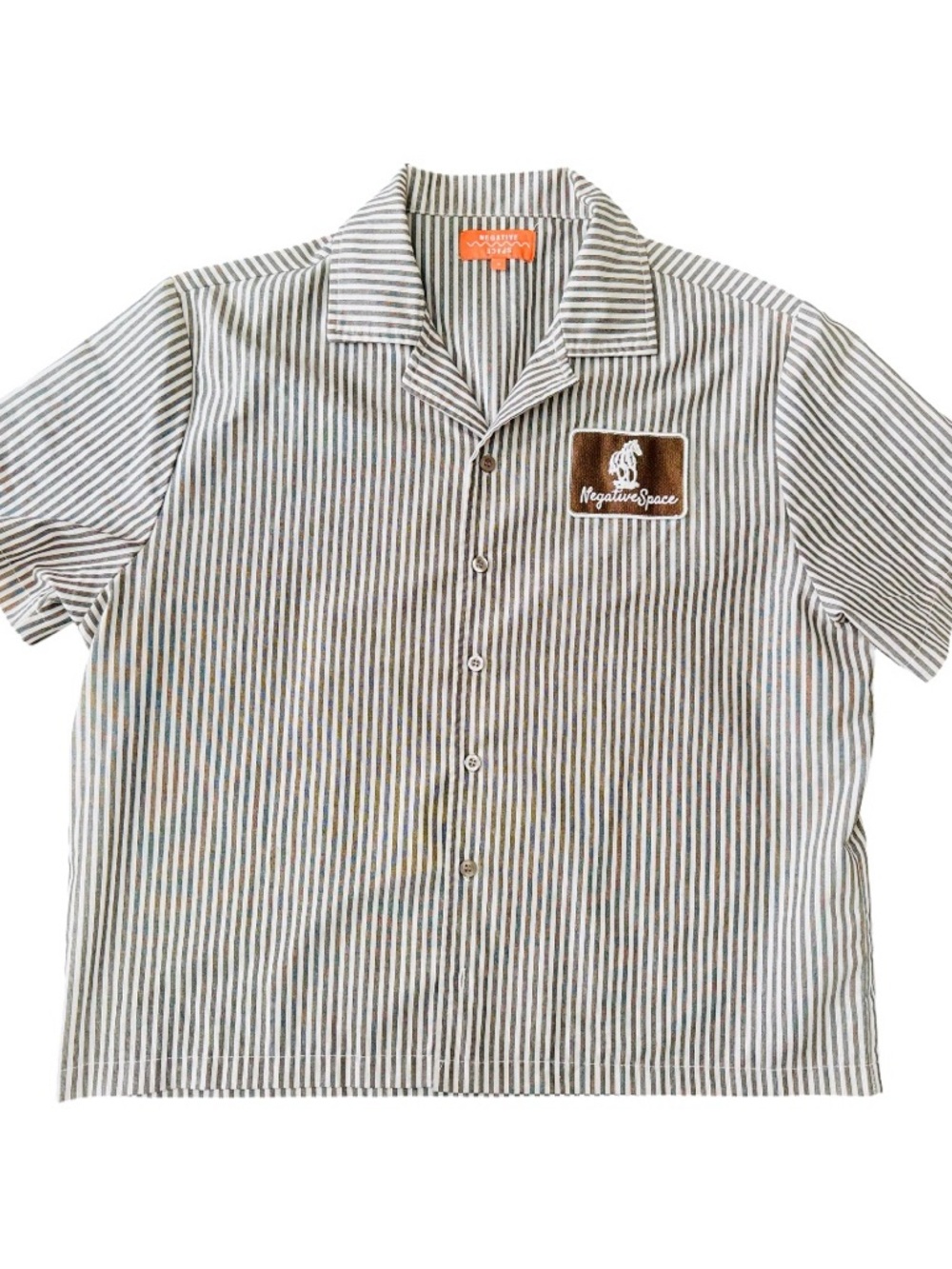 New Frontier Brown and White Striped Short Sleeve Button-Down Shirt